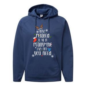 Being Related To Me Funny Xmas Christmas Quote Lettering Meaningful Gift Performance Fleece Hoodie