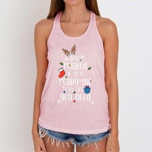 Being Related To Me Funny Xmas Christmas Quote Lettering Meaningful Gift Women's Knotted Racerback Tank