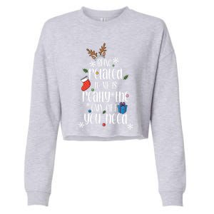 Being Related To Me Funny Xmas Christmas Quote Lettering Meaningful Gift Cropped Pullover Crew