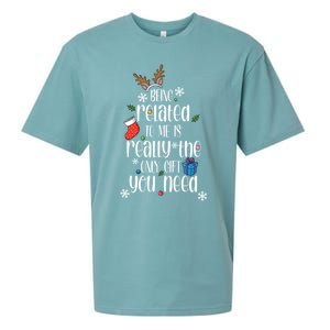 Being Related To Me Funny Xmas Christmas Quote Lettering Meaningful Gift Sueded Cloud Jersey T-Shirt