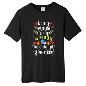 Being Related To Me Funny Christmas Family Xmas Pajamas Tall Fusion ChromaSoft Performance T-Shirt