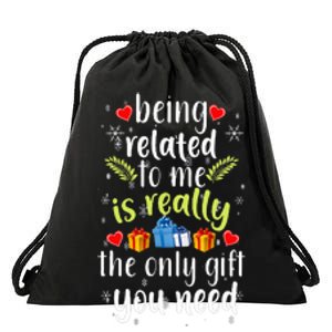 Being Related To Me Funny Christmas Family Xmas Pajamas Drawstring Bag