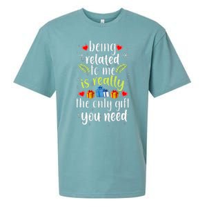 Being Related To Me Funny Christmas Family Xmas Pajamas Sueded Cloud Jersey T-Shirt