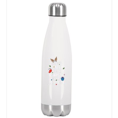 Being Related To Me Funny Xmas Christmas Quote Lettering Gift Stainless Steel Insulated Water Bottle