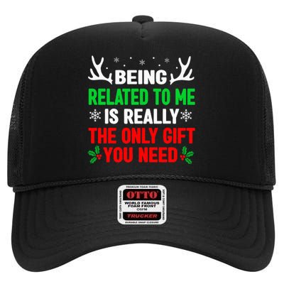 Being Related To Me Funny Christmas Family High Crown Mesh Back Trucker Hat