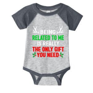 Being Related To Me Funny Christmas Family Infant Baby Jersey Bodysuit