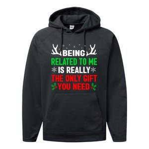 Being Related To Me Funny Christmas Family Performance Fleece Hoodie