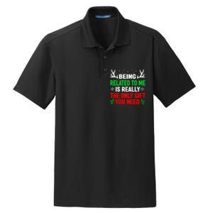 Being Related To Me Funny Christmas Family Dry Zone Grid Polo