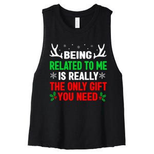 Being Related To Me Funny Christmas Family Women's Racerback Cropped Tank