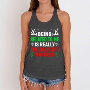 Being Related To Me Funny Christmas Family Women's Knotted Racerback Tank