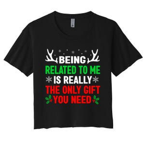 Being Related To Me Funny Christmas Family Women's Crop Top Tee