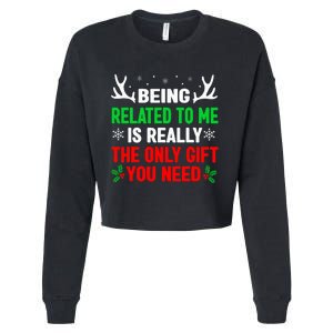 Being Related To Me Funny Christmas Family Cropped Pullover Crew