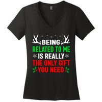 Being Related To Me Funny Christmas Family Women's V-Neck T-Shirt