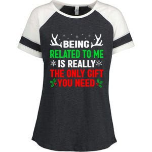 Being Related To Me Funny Christmas Family Enza Ladies Jersey Colorblock Tee