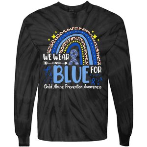 Blue Ribbon Tree Heart Child Abuse Prevention Month Support Tie-Dye Long Sleeve Shirt