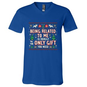 Being Related To Me Family Christmas Humor Xmas Cute Gift V-Neck T-Shirt