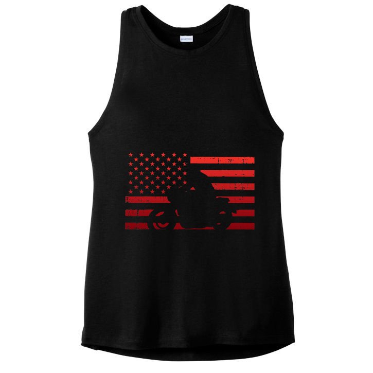Biker Red Us Flag Motorcycle Vintage Patriot Women Ladies PosiCharge Tri-Blend Wicking Tank
