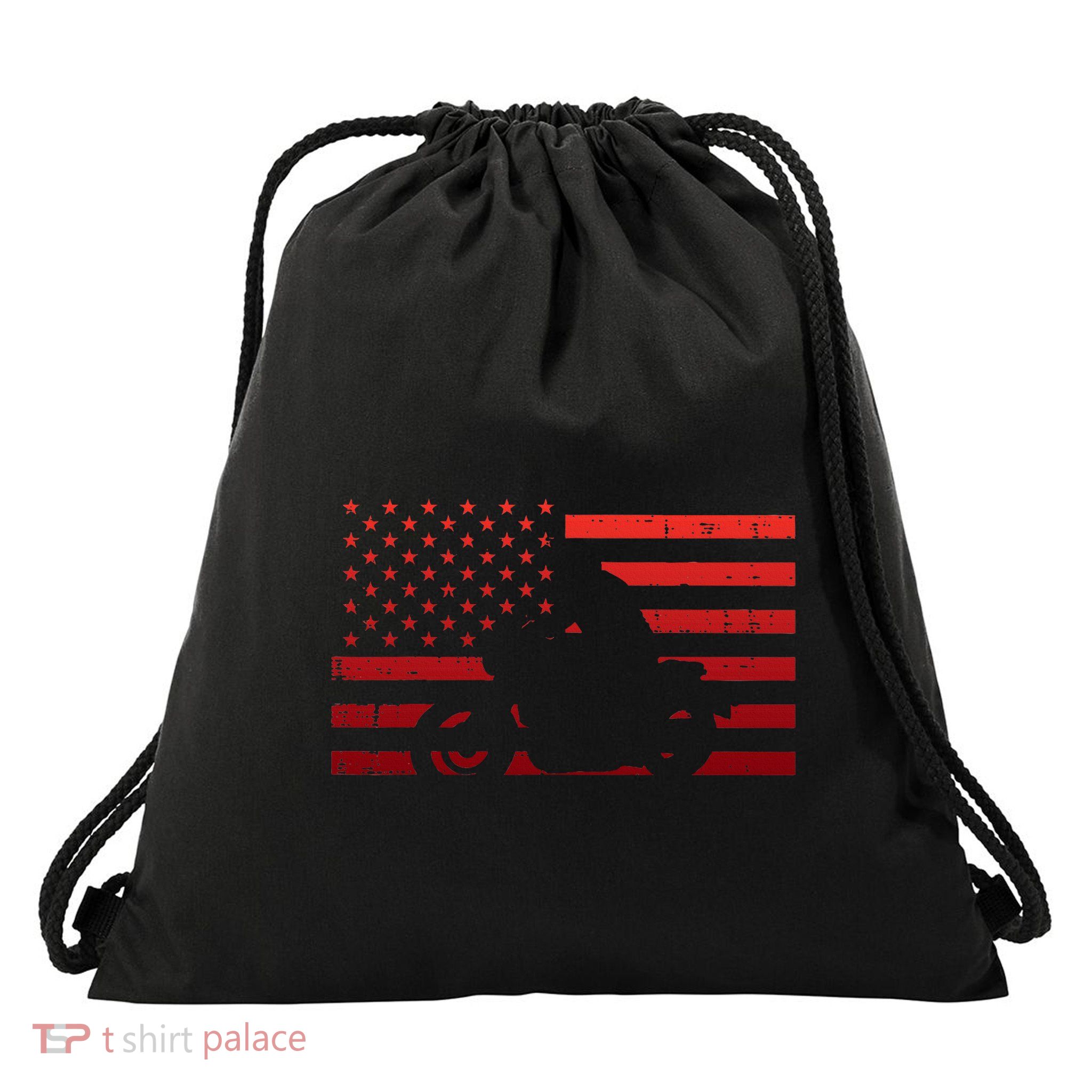Biker Red Us Flag Motorcycle Vintage Patriot Women Drawstring Bag
