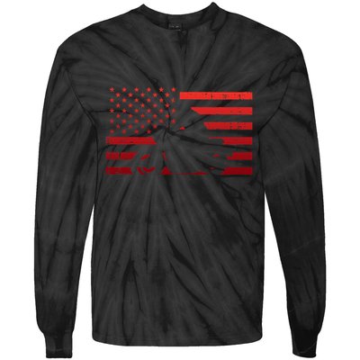 Biker Red Us Flag Motorcycle Vintage Patriot Women Tie-Dye Long Sleeve Shirt