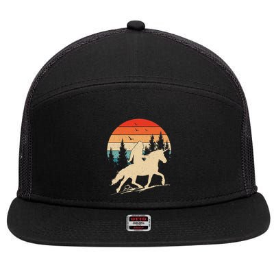 Bigfoot Riding Unicorn! Funny Sasquatch Unicorn Retro Sunset 7 Panel Mesh Trucker Snapback Hat
