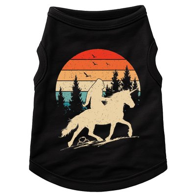 Bigfoot Riding Unicorn! Funny Sasquatch Unicorn Retro Sunset Doggie Tank