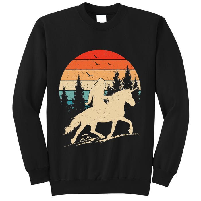 Bigfoot Riding Unicorn! Funny Sasquatch Unicorn Retro Sunset Sweatshirt