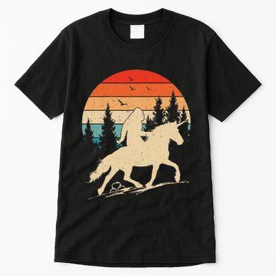 Bigfoot Riding Unicorn! Funny Sasquatch Unicorn Retro Sunset Tall T-Shirt