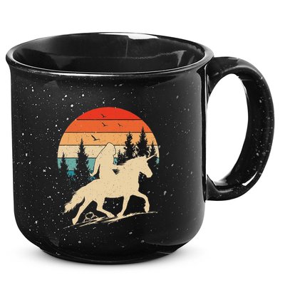 Bigfoot Riding Unicorn! Funny Sasquatch Unicorn Retro Sunset 15oz Campfire Ceramic Mug