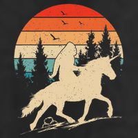Bigfoot Riding Unicorn! Funny Sasquatch Unicorn Retro Sunset Beanie