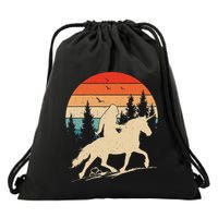 Bigfoot Riding Unicorn! Funny Sasquatch Unicorn Retro Sunset Drawstring Bag