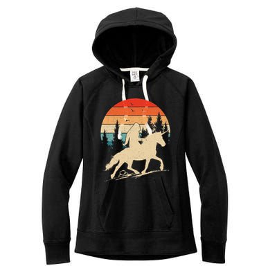 Bigfoot Riding Unicorn! Funny Sasquatch Unicorn Retro Sunset Women's Fleece Hoodie