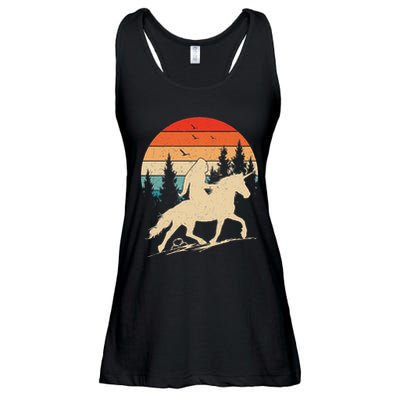 Bigfoot Riding Unicorn! Funny Sasquatch Unicorn Retro Sunset Ladies Essential Flowy Tank