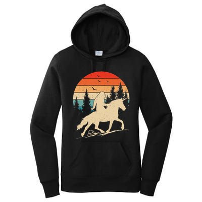 Bigfoot Riding Unicorn! Funny Sasquatch Unicorn Retro Sunset Women's Pullover Hoodie