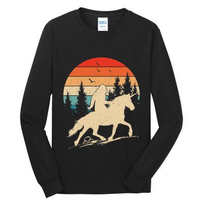 Bigfoot Riding Unicorn! Funny Sasquatch Unicorn Retro Sunset Tall Long Sleeve T-Shirt