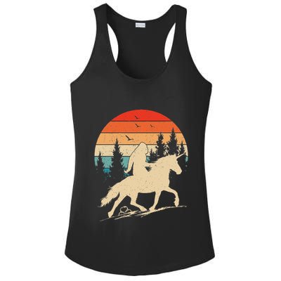 Bigfoot Riding Unicorn! Funny Sasquatch Unicorn Retro Sunset Ladies PosiCharge Competitor Racerback Tank