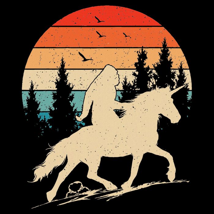 Bigfoot Riding Unicorn! Funny Sasquatch Unicorn Retro Sunset Magnet