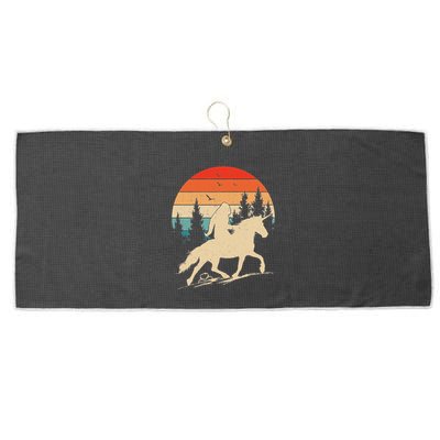 Bigfoot Riding Unicorn! Funny Sasquatch Unicorn Retro Sunset Large Microfiber Waffle Golf Towel