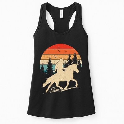 Bigfoot Riding Unicorn! Funny Sasquatch Unicorn Retro Sunset Womens Tank Top