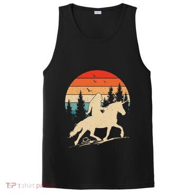 Bigfoot Riding Unicorn! Funny Sasquatch Unicorn Retro Sunset PosiCharge Competitor Tank