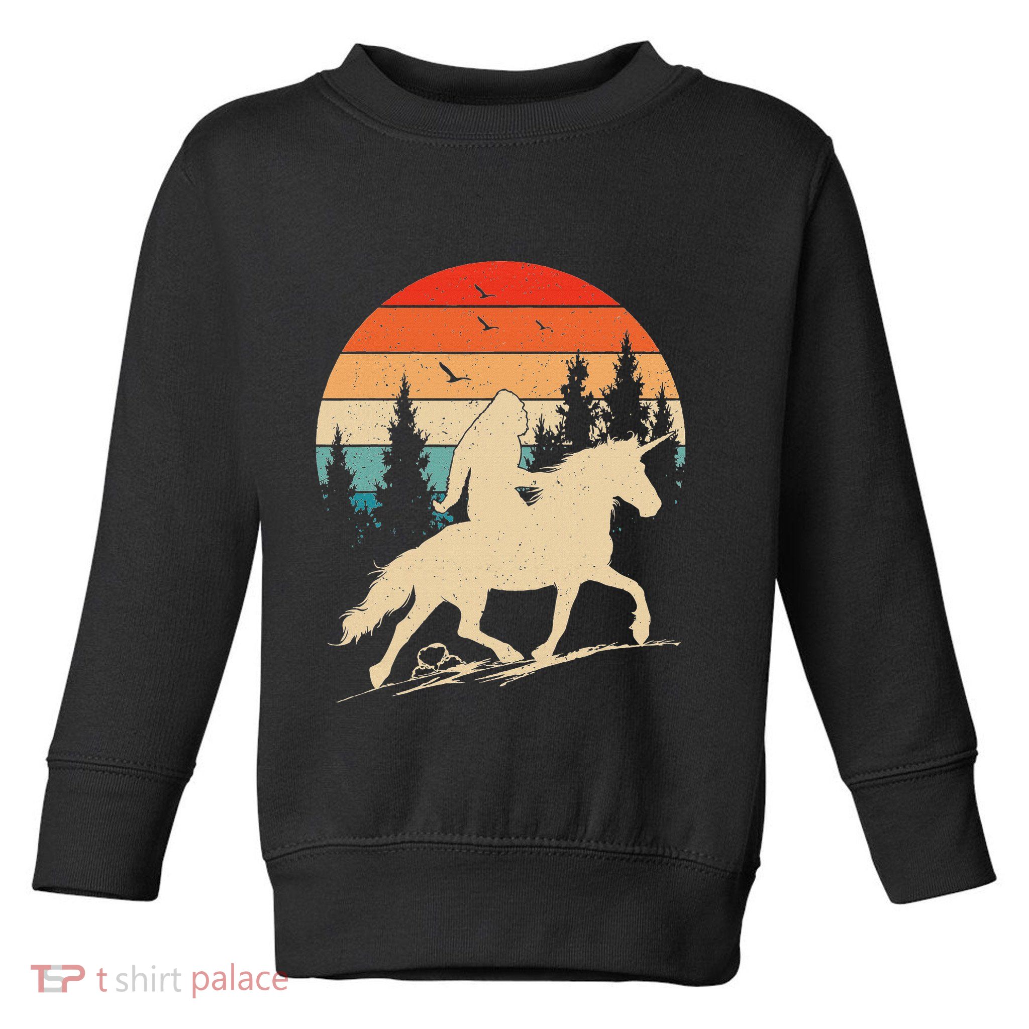 Bigfoot Riding Unicorn! Funny Sasquatch Unicorn Retro Sunset Toddler Sweatshirt