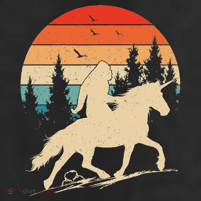 Bigfoot Riding Unicorn! Funny Sasquatch Unicorn Retro Sunset Trucker Hat