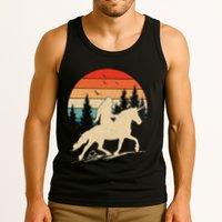 Bigfoot Riding Unicorn! Funny Sasquatch Unicorn Retro Sunset Tank Top