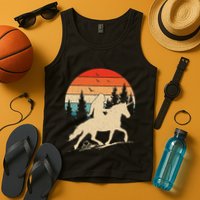 Bigfoot Riding Unicorn! Funny Sasquatch Unicorn Retro Sunset Tank Top