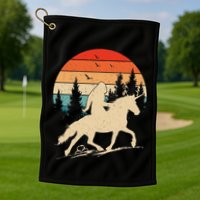 Bigfoot Riding Unicorn! Funny Sasquatch Unicorn Retro Sunset Golf Towel