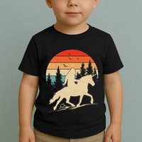 Bigfoot Riding Unicorn! Funny Sasquatch Unicorn Retro Sunset Toddler T-Shirt