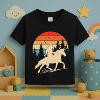Bigfoot Riding Unicorn! Funny Sasquatch Unicorn Retro Sunset Toddler T-Shirt