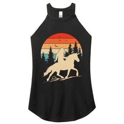 Bigfoot Riding Unicorn! Funny Sasquatch Unicorn Retro Sunset Women's Perfect Tri Rocker Tank