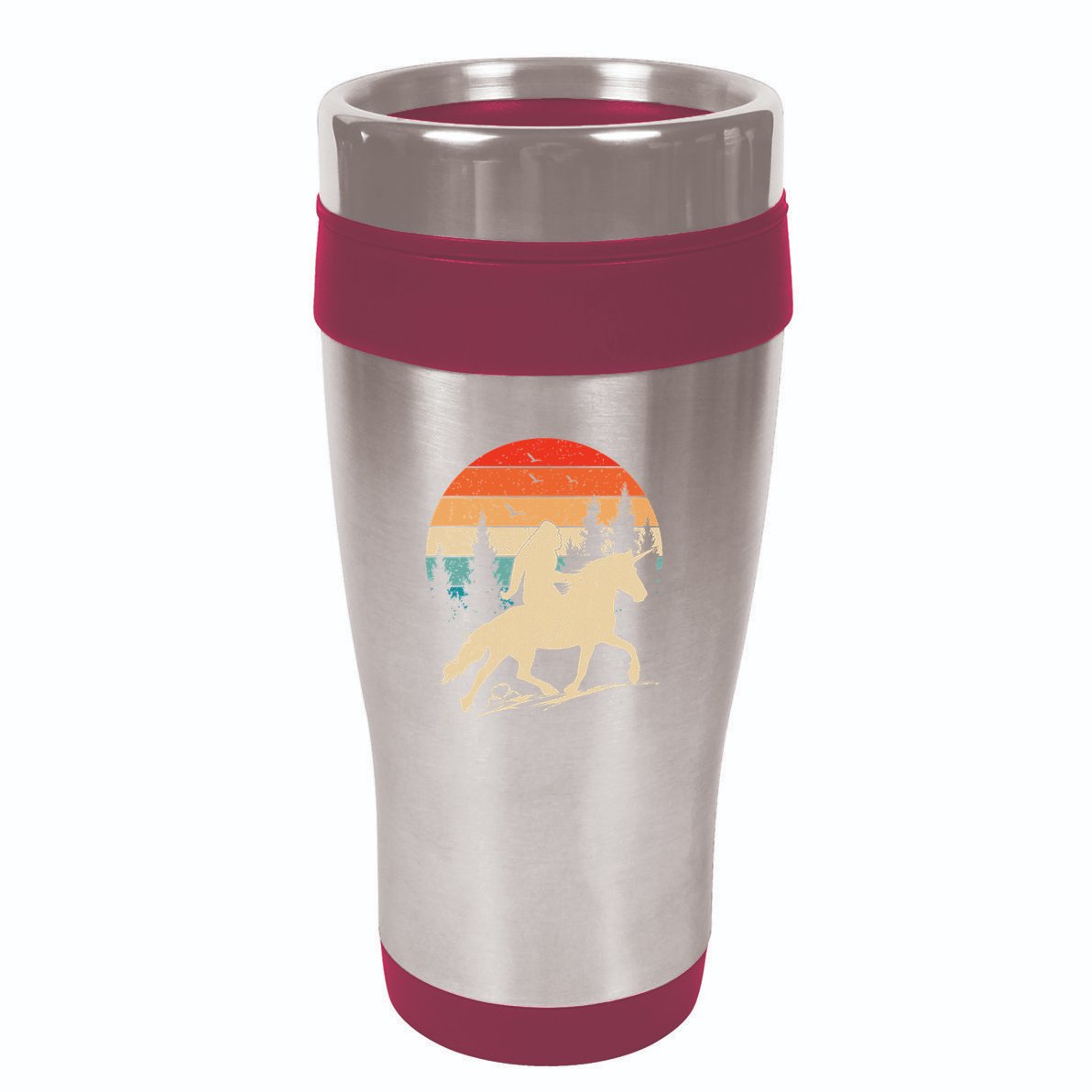 Bigfoot Riding Unicorn! Funny Sasquatch Unicorn Retro Sunset 16oz Travel Tumbler