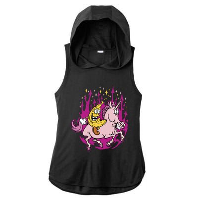 Banana Riding Unicorn Cartoon Gift Ladies PosiCharge Tri-Blend Wicking Draft Hoodie Tank