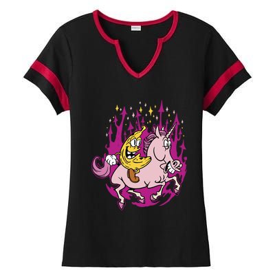 Banana Riding Unicorn Cartoon Gift Ladies Halftime Notch Neck Tee